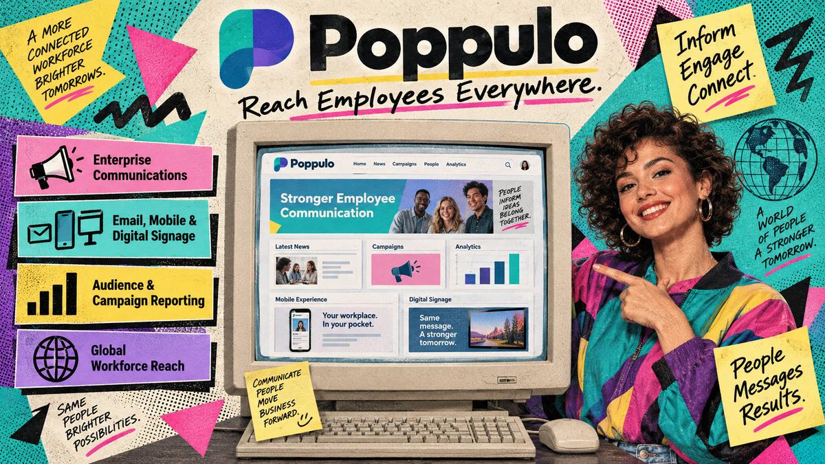Poppulo enterprise employee communications with targeting, email, mobile, and digital signage.