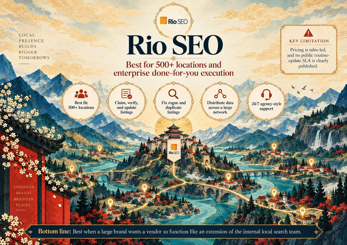 Rio SEO at a glance for 500+ enterprise done-for-you listing operations and agency-style support.