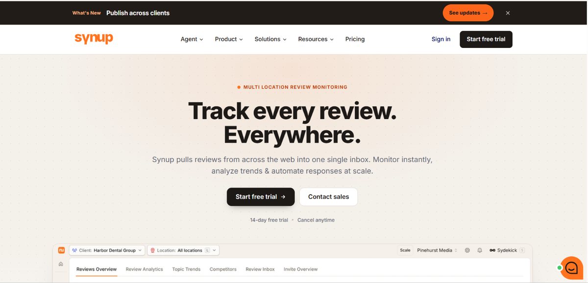 Synup multi-location review monitoring overview and single-inbox dashboard