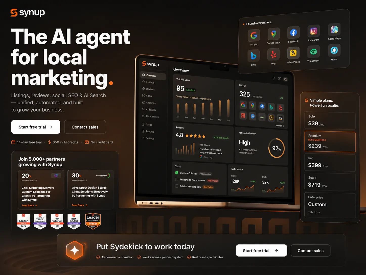 Synup dashboard for listings, reviews, and local visibility in one place.