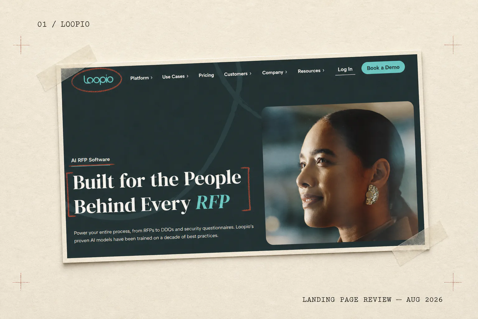 Loopio landing page, positioning the product for RFP and questionnaire work.