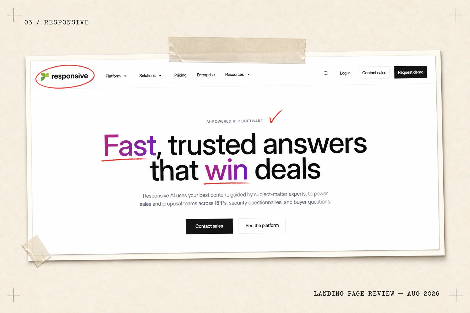 Responsive landing page for AI-powered RFP and questionnaire responses.