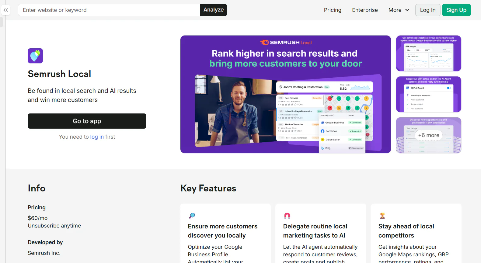 Semrush Local product page for directory listings and Google Business Profile.